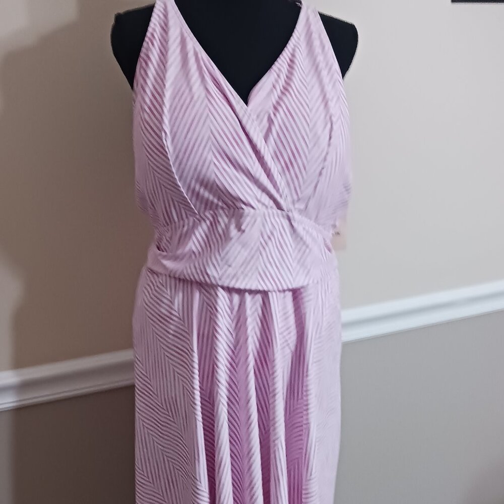 NWT Bloom Chic Pink and White Striped One Piece Swim-Dress With Built In Bottom